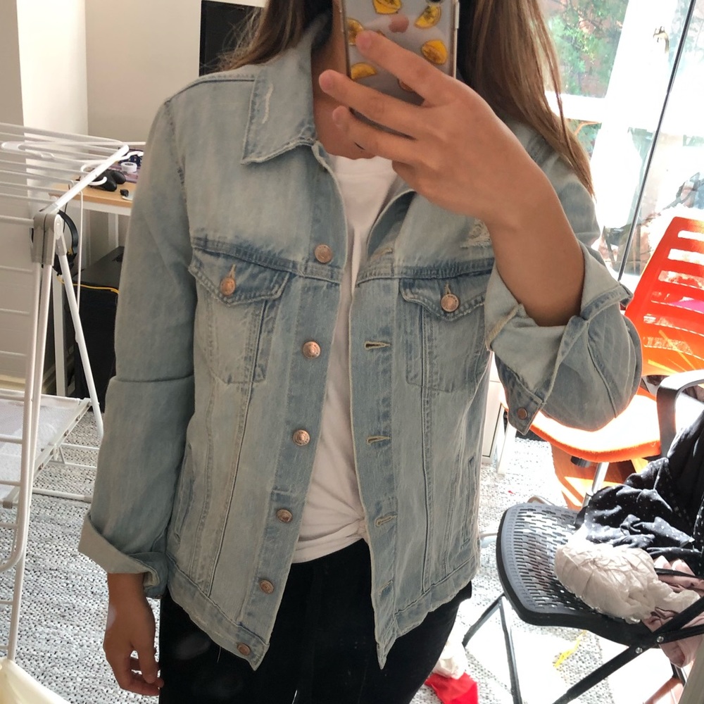 Distressed oversized light denim jacket size small